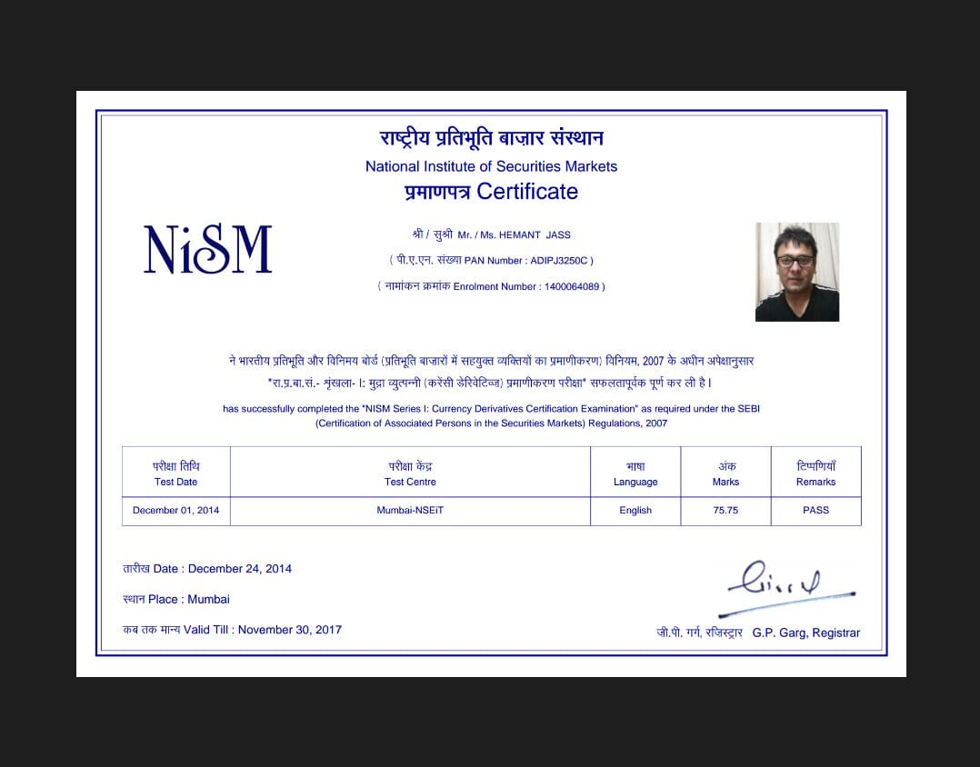 Dr. Hemant Jass — NISM Series I: Currency Derivatives Certification, SEBI
